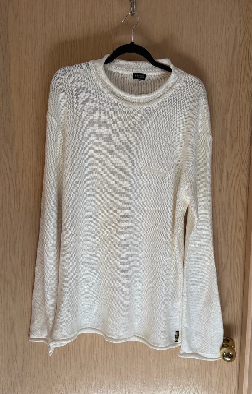 Armani Jeans Made in Italy 100% Cotton White Oversized Sweater XXL